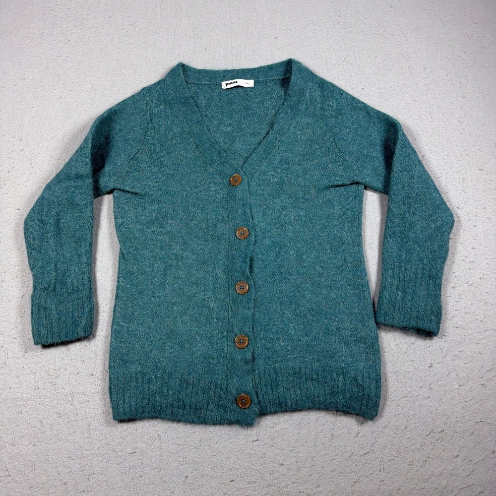 Pacas Cardigan Women S Button Front Teal Alpaca Blend‎ Cozy Soft Minimalist